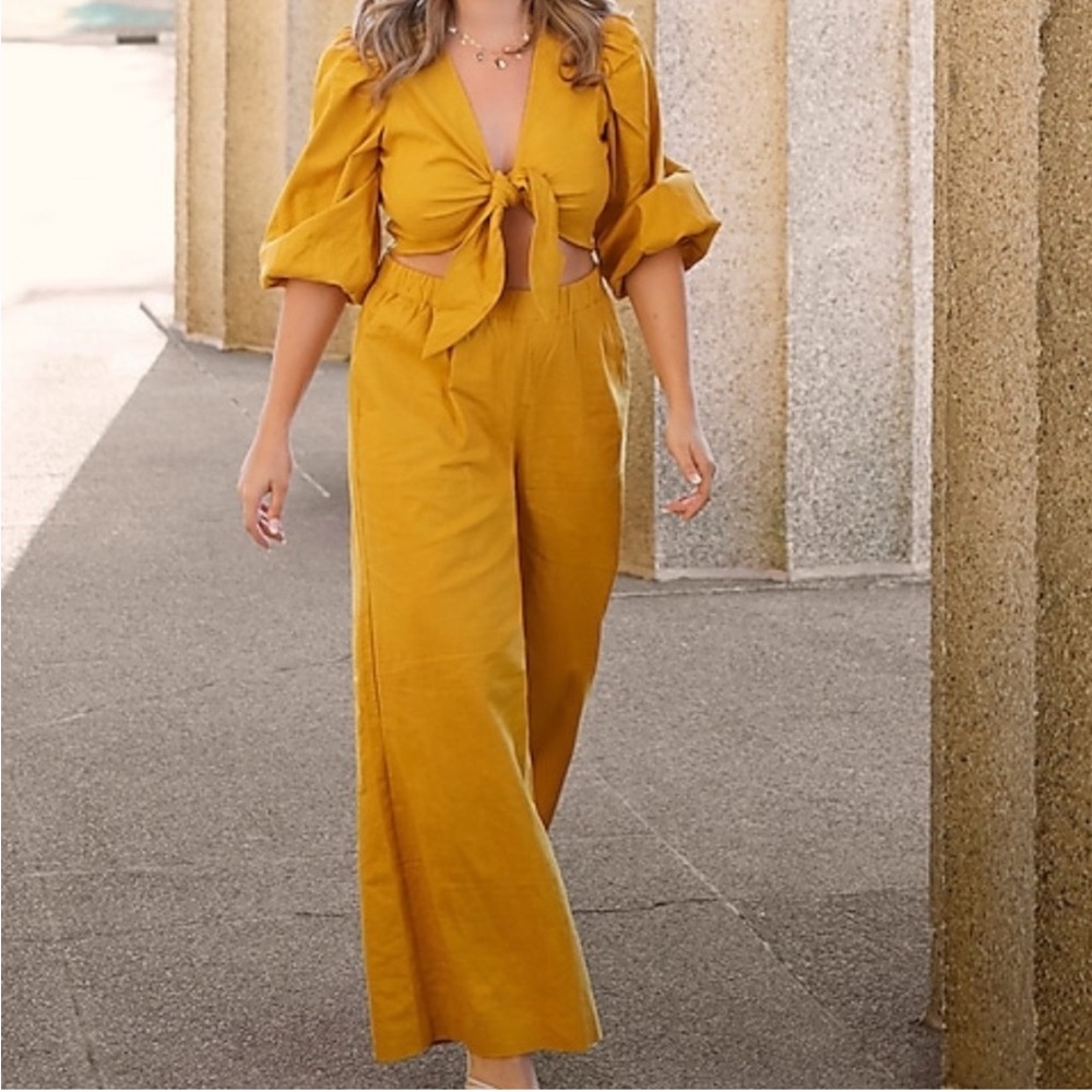 Express Mustard Yellow Wide Leg Linen Blend Pull On Pant. Size XL